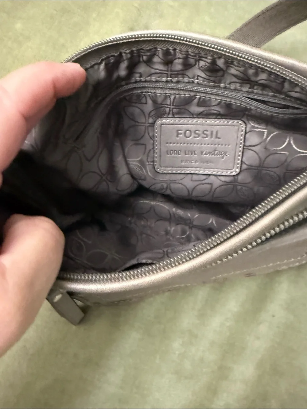 Vintage Fossil Grey Leather Shoulder Bag Purse Carryall #OSP
